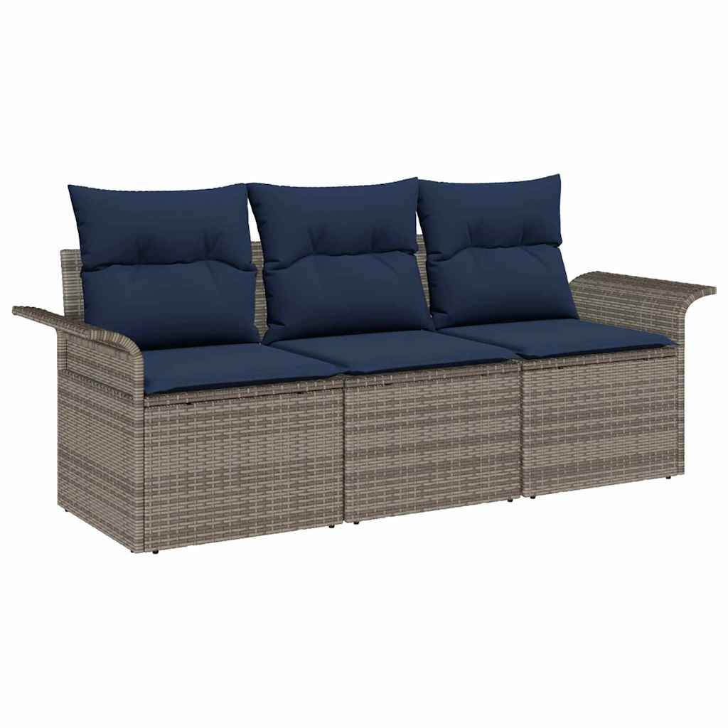 vidaXL Bankstel met kussen 3 pcs Bruin en Rood poly rattan