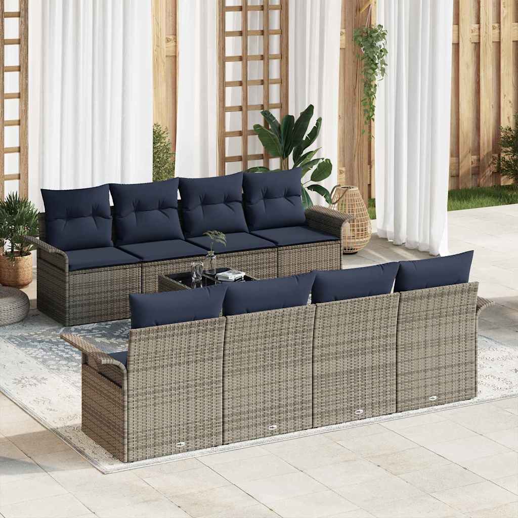 vidaXL Tuinbank Set met kussen 9 pcs Bruin poly rattan
