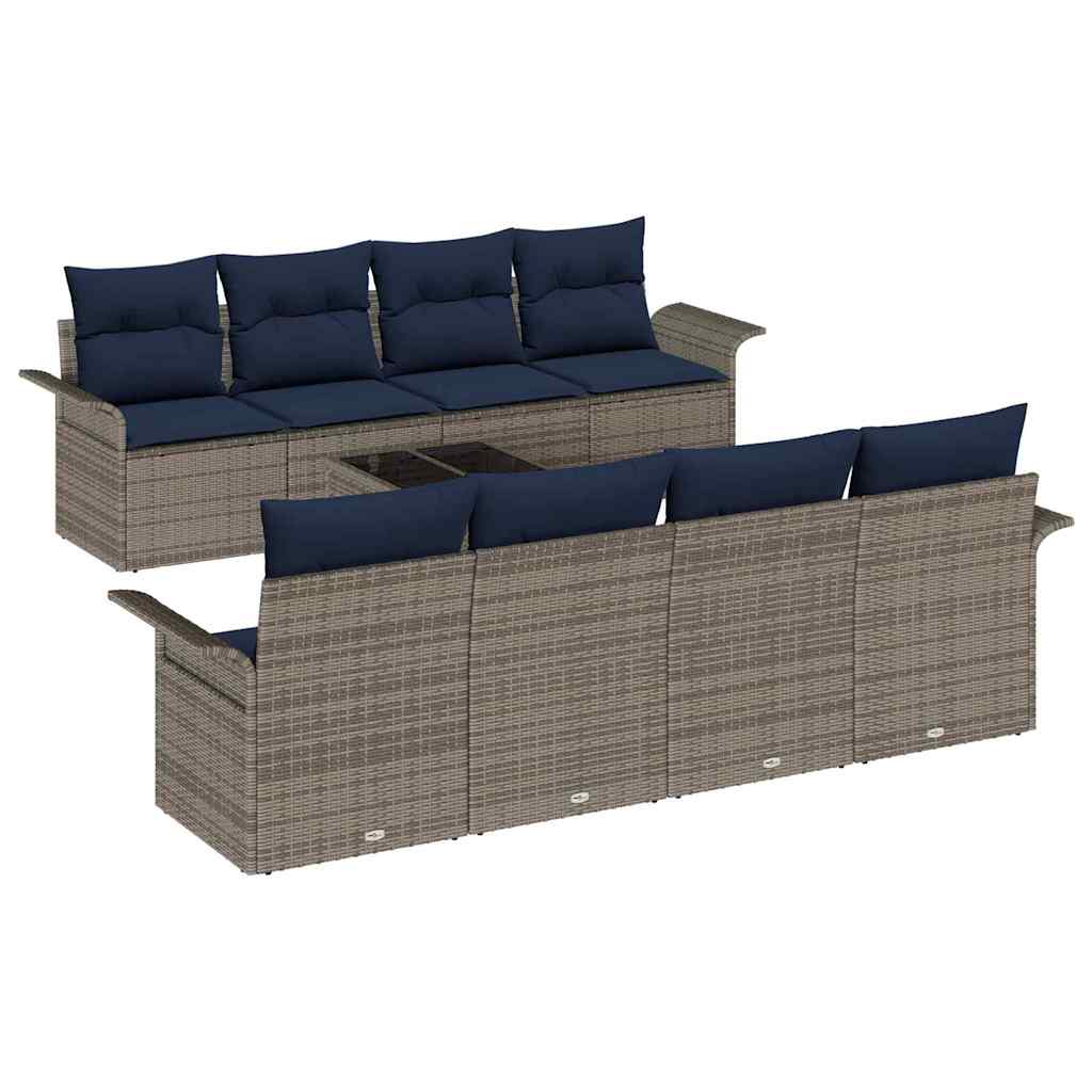 vidaXL Tuinbank Set met kussen 9 pcs Bruin poly rattan