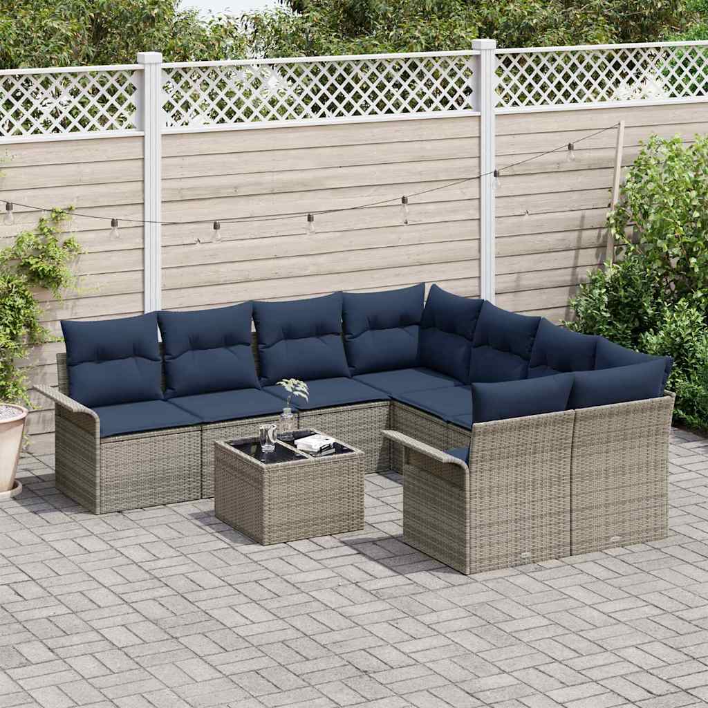 vidaXL Garden Sofa Set with Cushions 9 pcs Brown and Red Poly Rattan