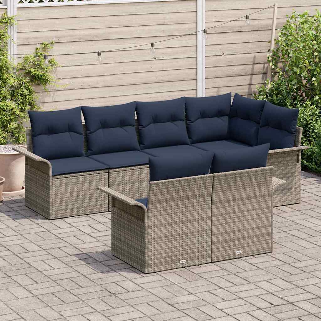 vidaXL Tuinbank Set met kussen 7 pcs Bruin poly rattan
