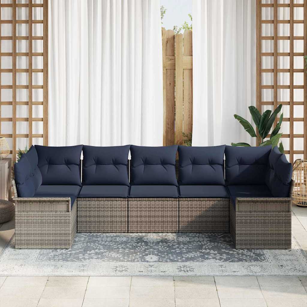 vidaXL Tuinbank Set met kussen 7 pcs Bruin Poly rattan