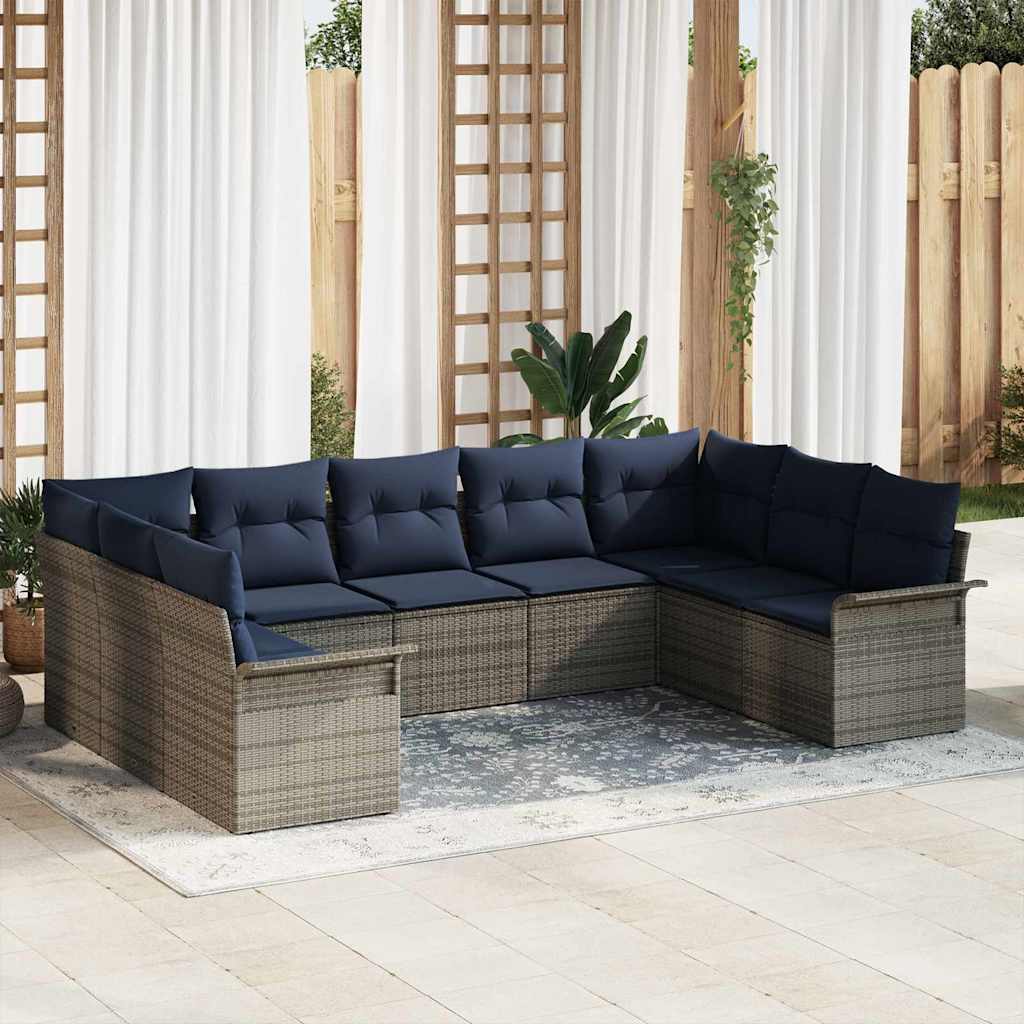 vidaXL Garden Lounge Set with cushions 9 pcs Brown poly rattan