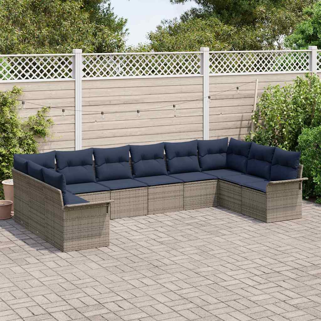 vidaXL Tuinbank Set met kussen 10 pcs Bruin poly rattan