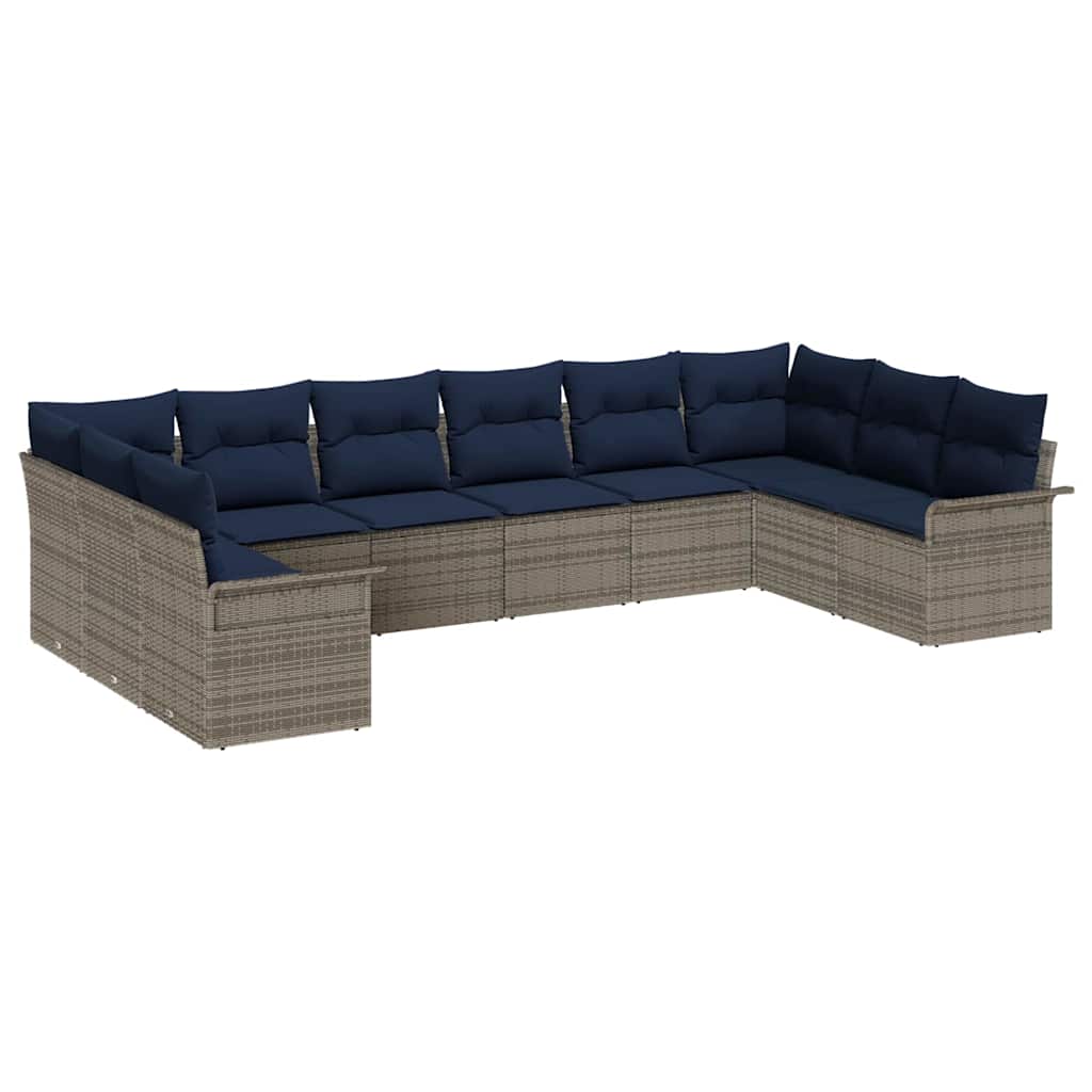 vidaXL Tuinbank Set met kussen 10 pcs Bruin poly rattan
