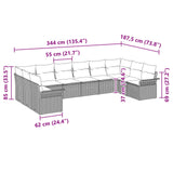 vidaXL Tuinbank Set met kussen 10 pcs Bruin poly rattan