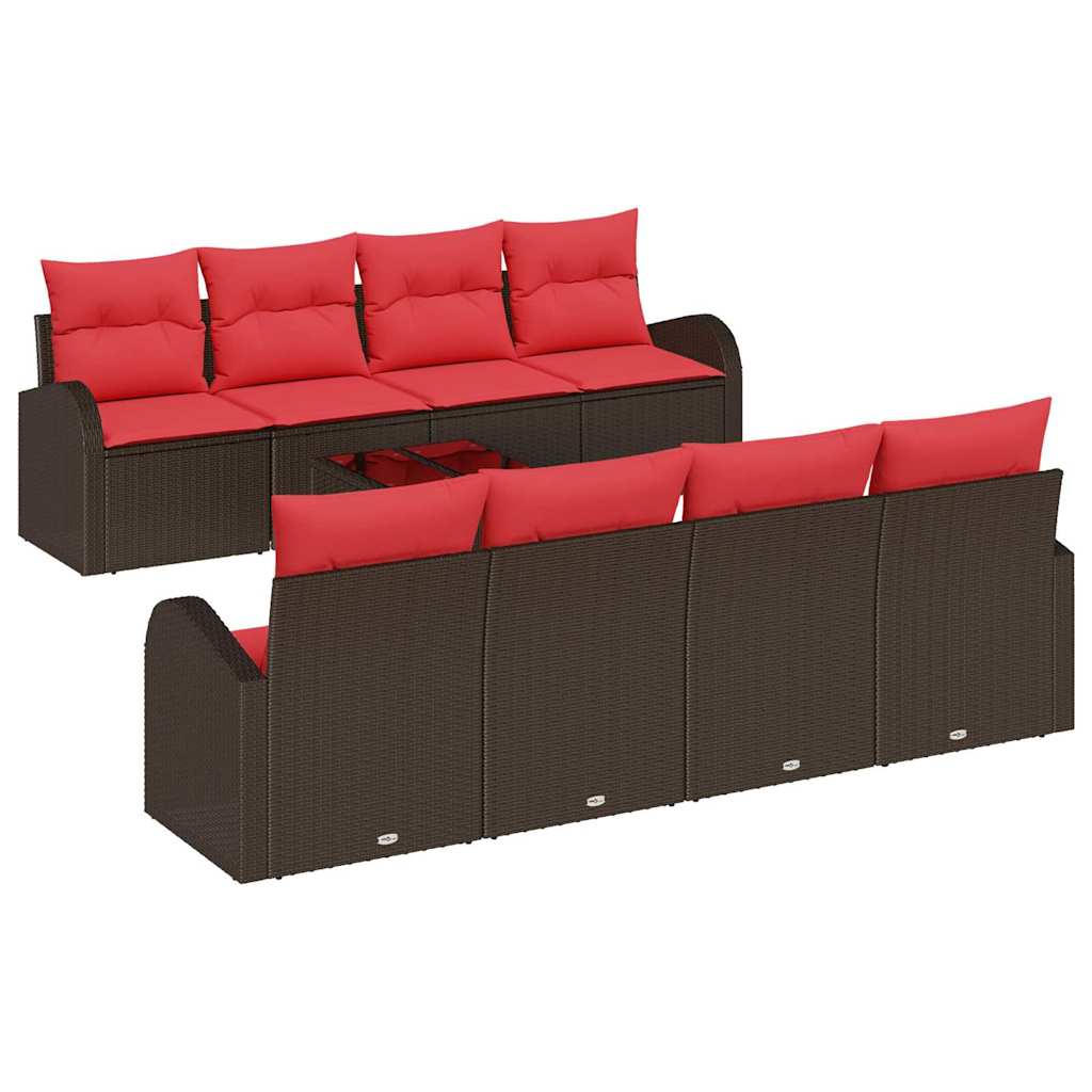vidaXL Sofa Set 9 pcs Brown and Red Polyester