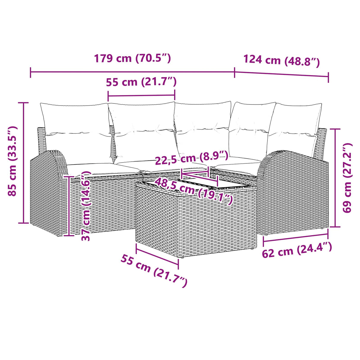 vidaXL Tuinbank Set Bruin poly rattan