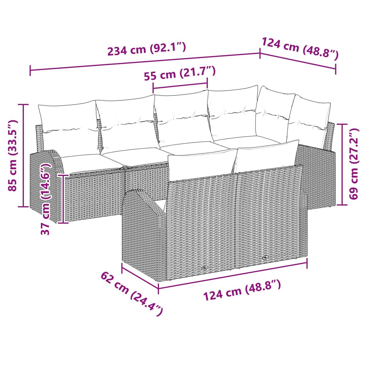 vidaXL Garden Bench Set Brown poly rattan