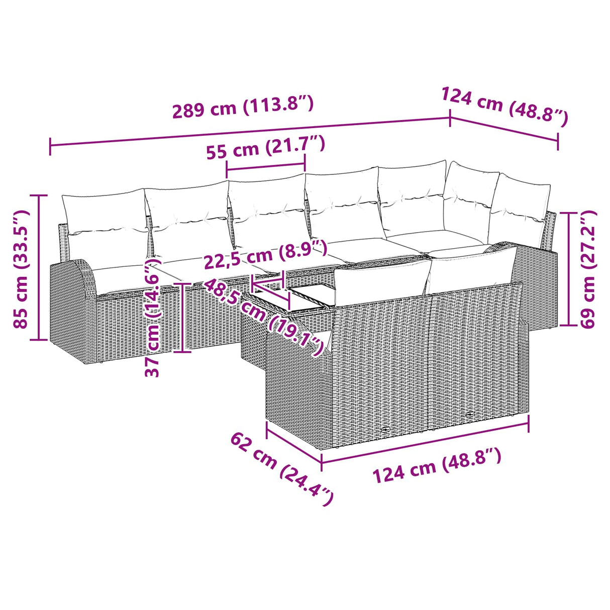 vidaXL Garden Bench Set Brown poly rattan