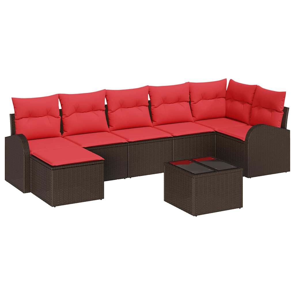 vidaXL Tuinbank Set met kussen 7 pcs Bruin Poly rattan