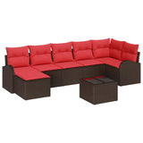 vidaXL Tuinbank Set met kussen 7 pcs Bruin Poly rattan