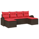 vidaXL Garden Bench Set with cushion 6 pcs Brown Poly Rattan
