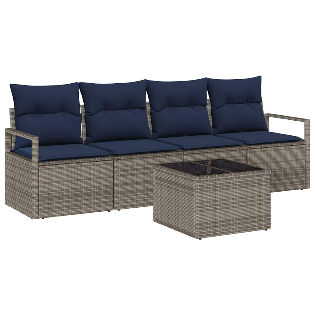 vidaXL Salon de jardin 5 pcs Marron et Rouge résine tressée