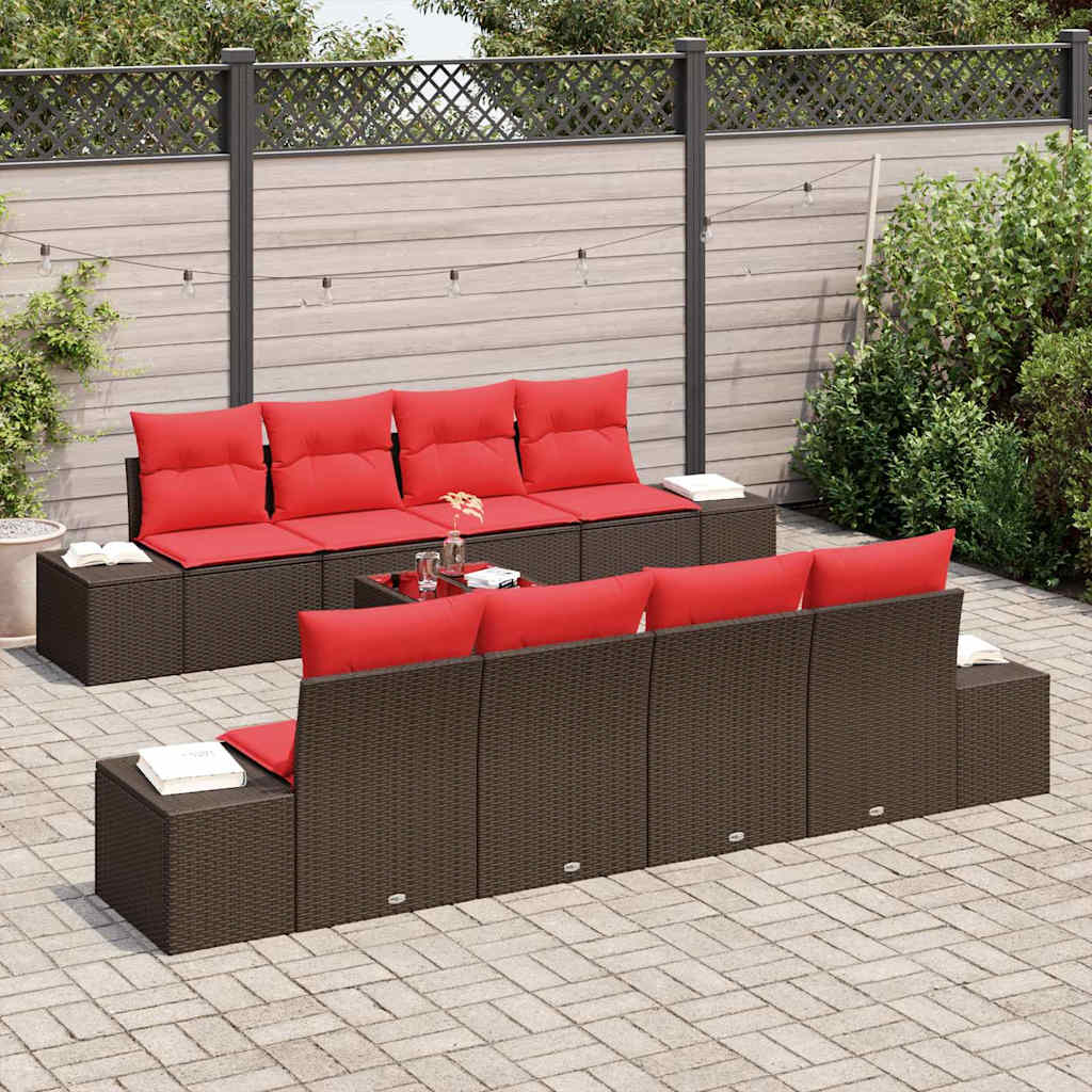 vidaXL Tuinbank Set met kussen 9 pcs Bruin poly rattan