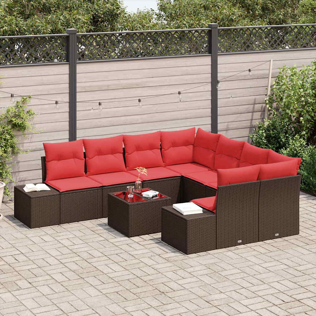 vidaXL Garden Sofa Set with Cushions 9 pcs Brown poly rattan