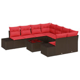 vidaXL Garden Sofa Set with Cushions 9 pcs Brown poly rattan