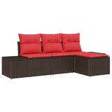 vidaXL Bankstel met kussen 4 pcs Bruin Poly Riet