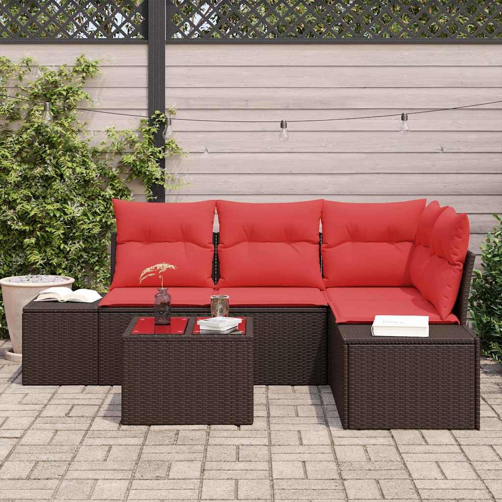 vidaXL Garden Lounge Set with cushions 4 pcs Brown poly rattan
