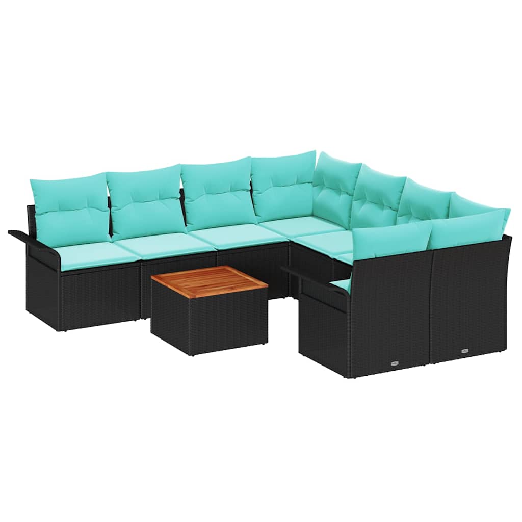 vidaXL Tuinbank Set met kussen 9 pcs Grijs poly rattan