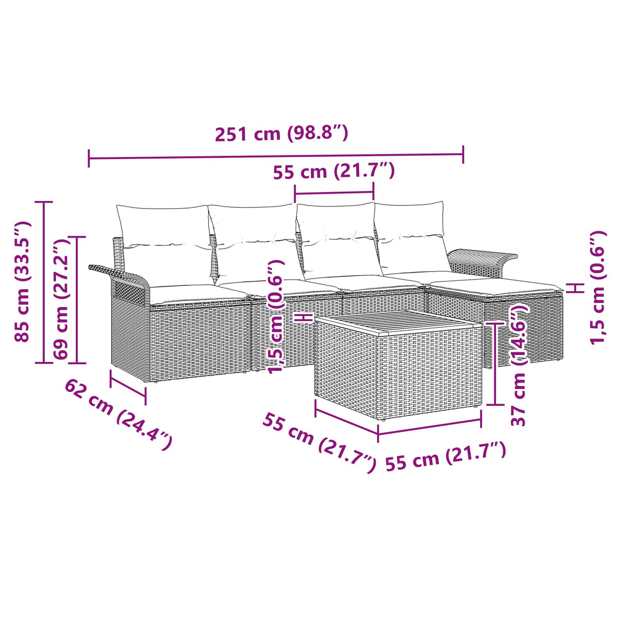 vidaXL Garden Sofa Set with cushion 6 pcs Grey poly rattan