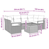 vidaXL Tuinbank Set met kussen 7 pcs Grijs poly rattan