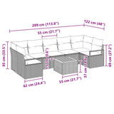 vidaXL Garden Bench Set with Cushion 8 pcs Grey Poly Rattan