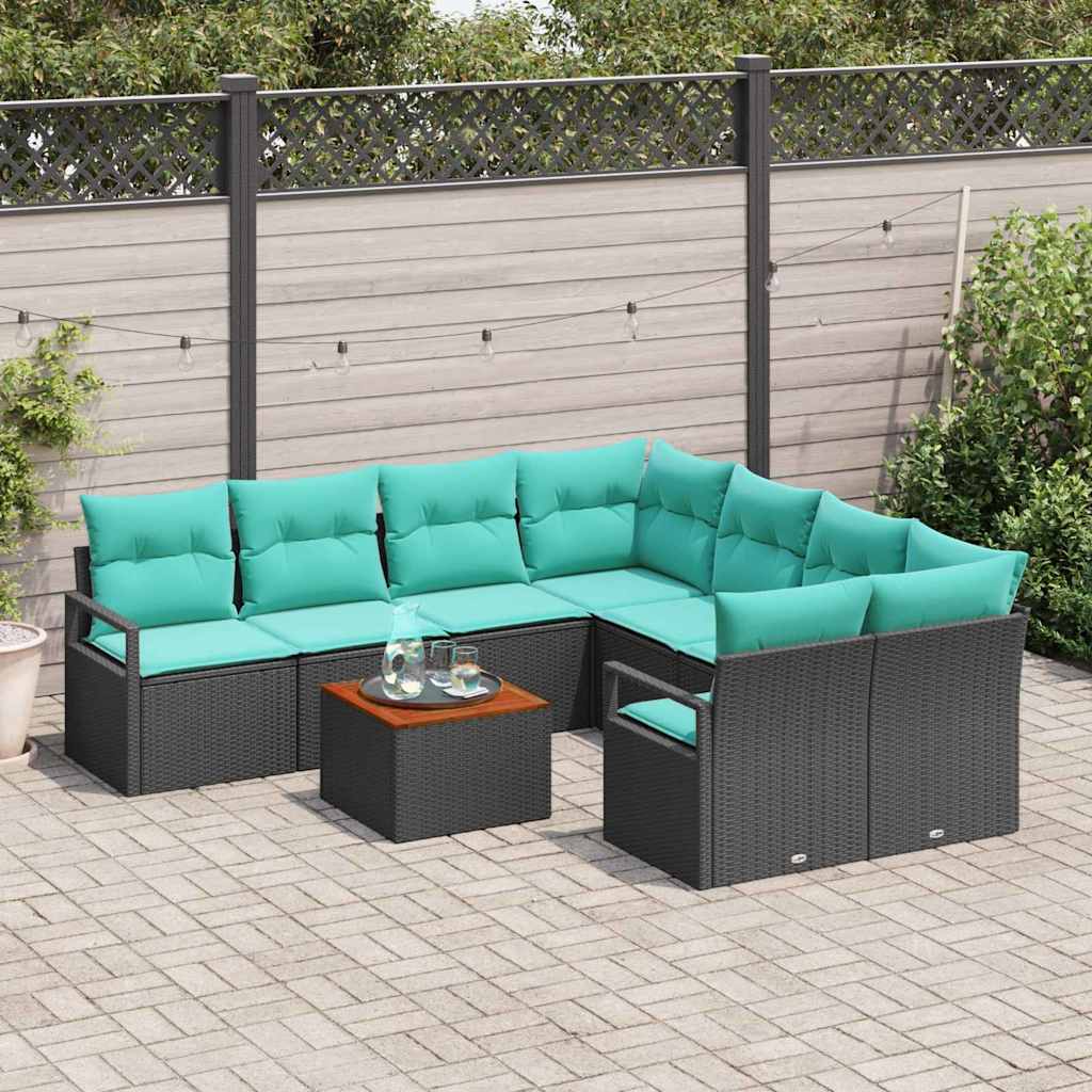vidaXL Tuinbank Set met kussen 9 pcs Grijs poly rattan