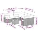 vidaXL Tuinbank Set met kussen 9 pcs Grijs poly rattan