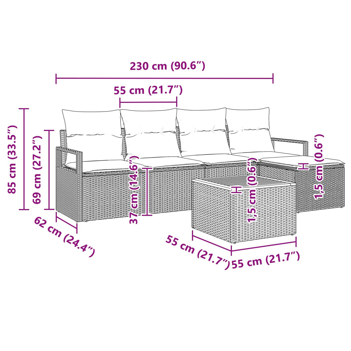 vidaXL Salon de jardin avec coussins 6 pcs Résine tressée Gris