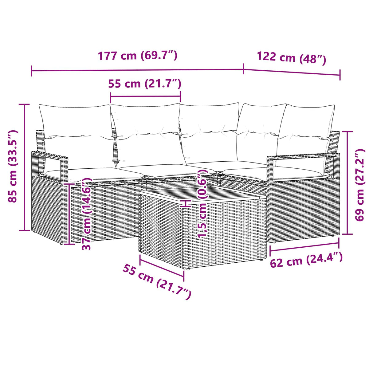 vidaXL Salon de jardin avec coussins 5 pcs Résine tressée Gris