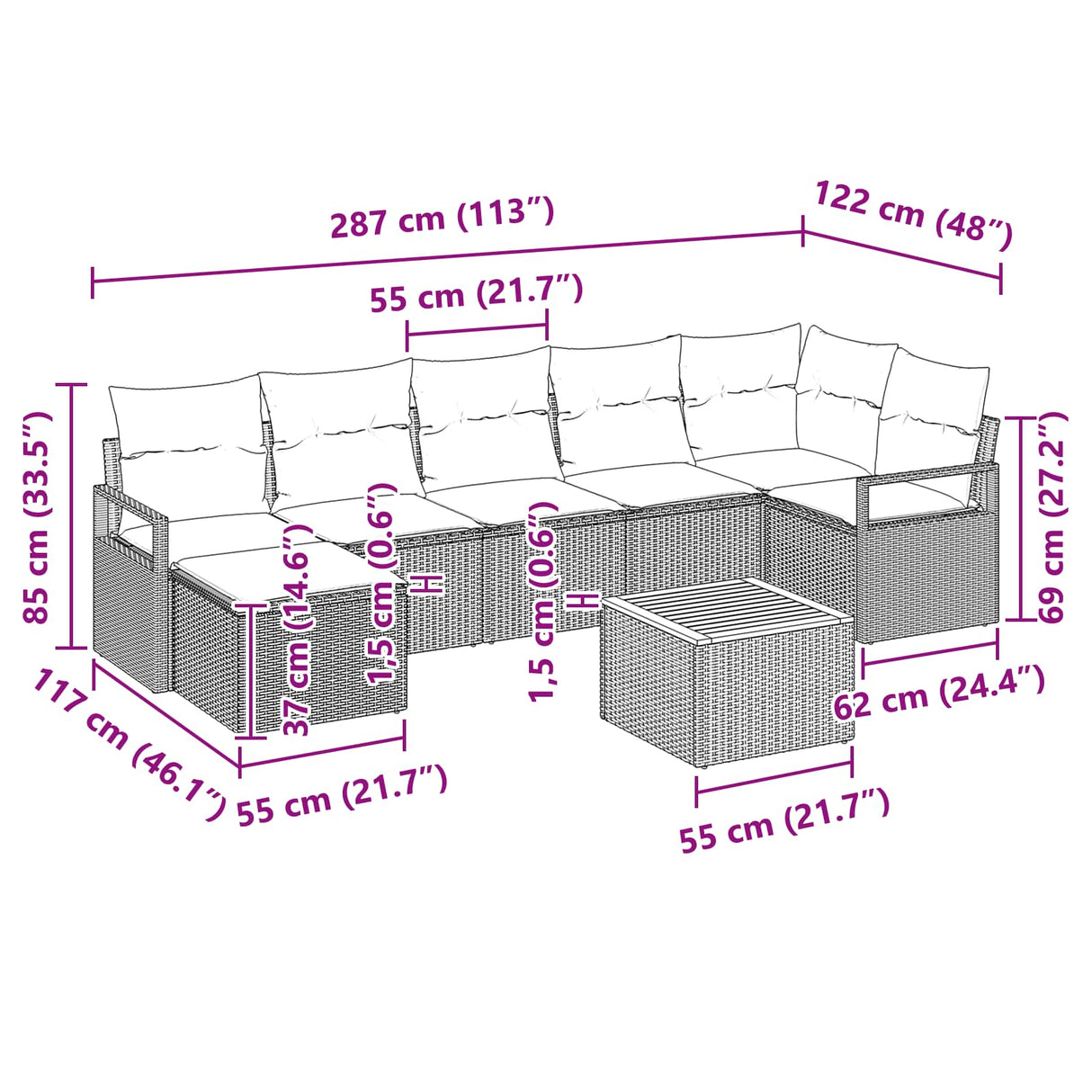 vidaXL Salon de jardin avec coussins 8 pcs Résine tressée Gris