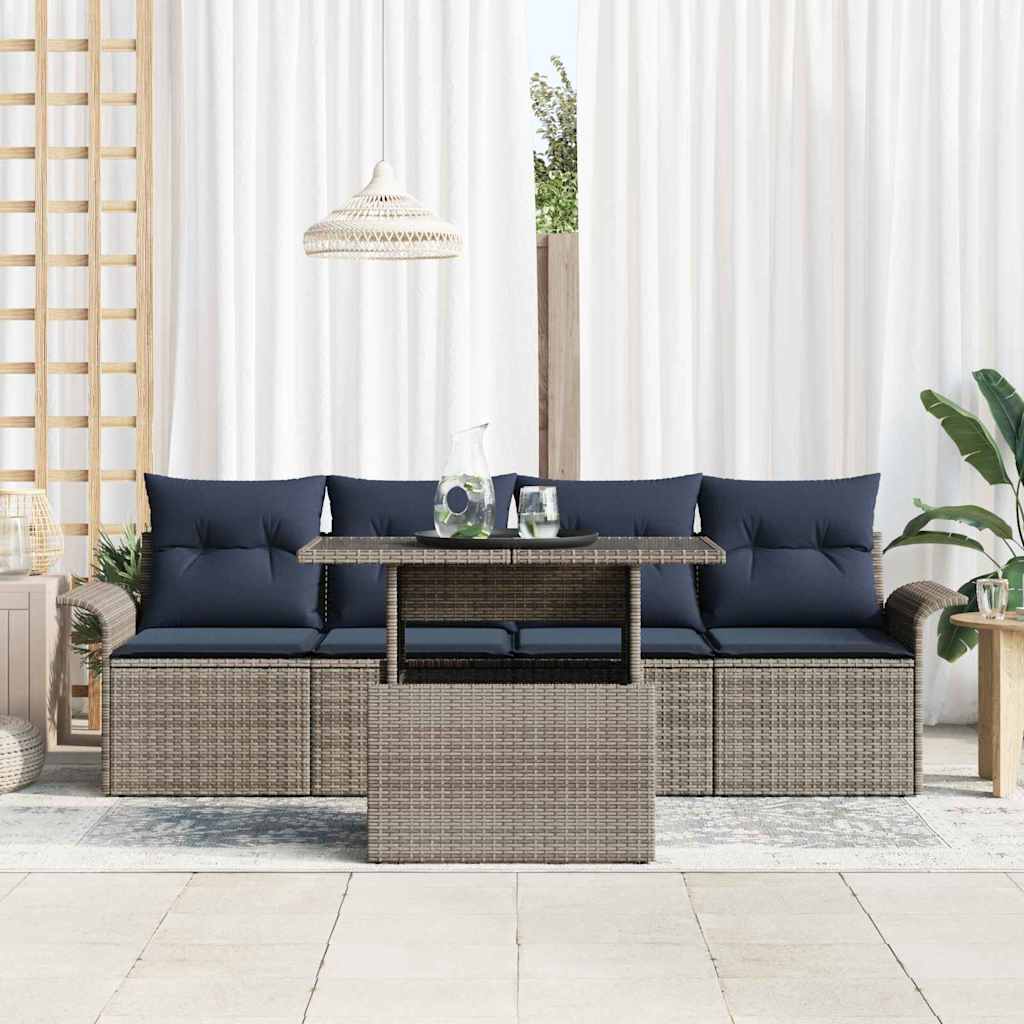 vidaXL Tuinbank Set met kussen 5 pcs Bruin poly rattan