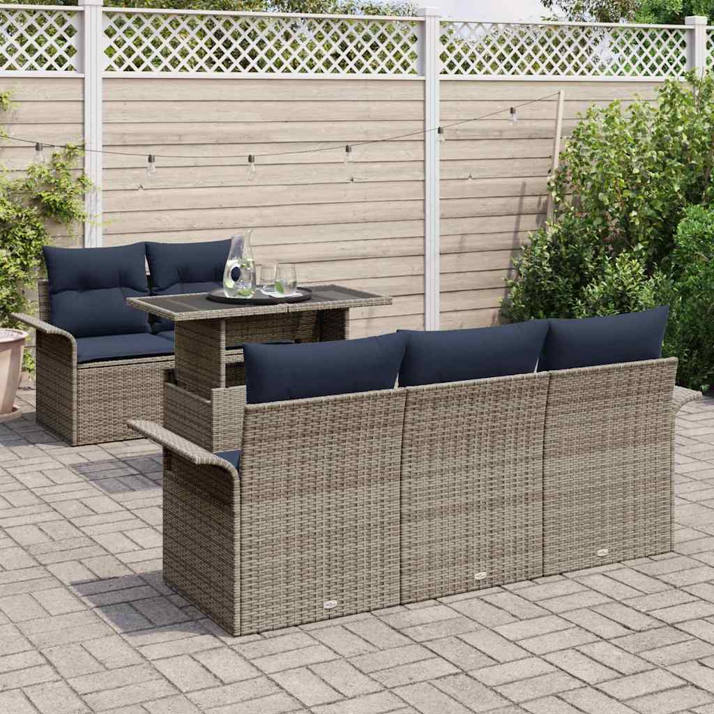 vidaXL Tuinbank Set met kussen 6 pcs Bruin poly rattan