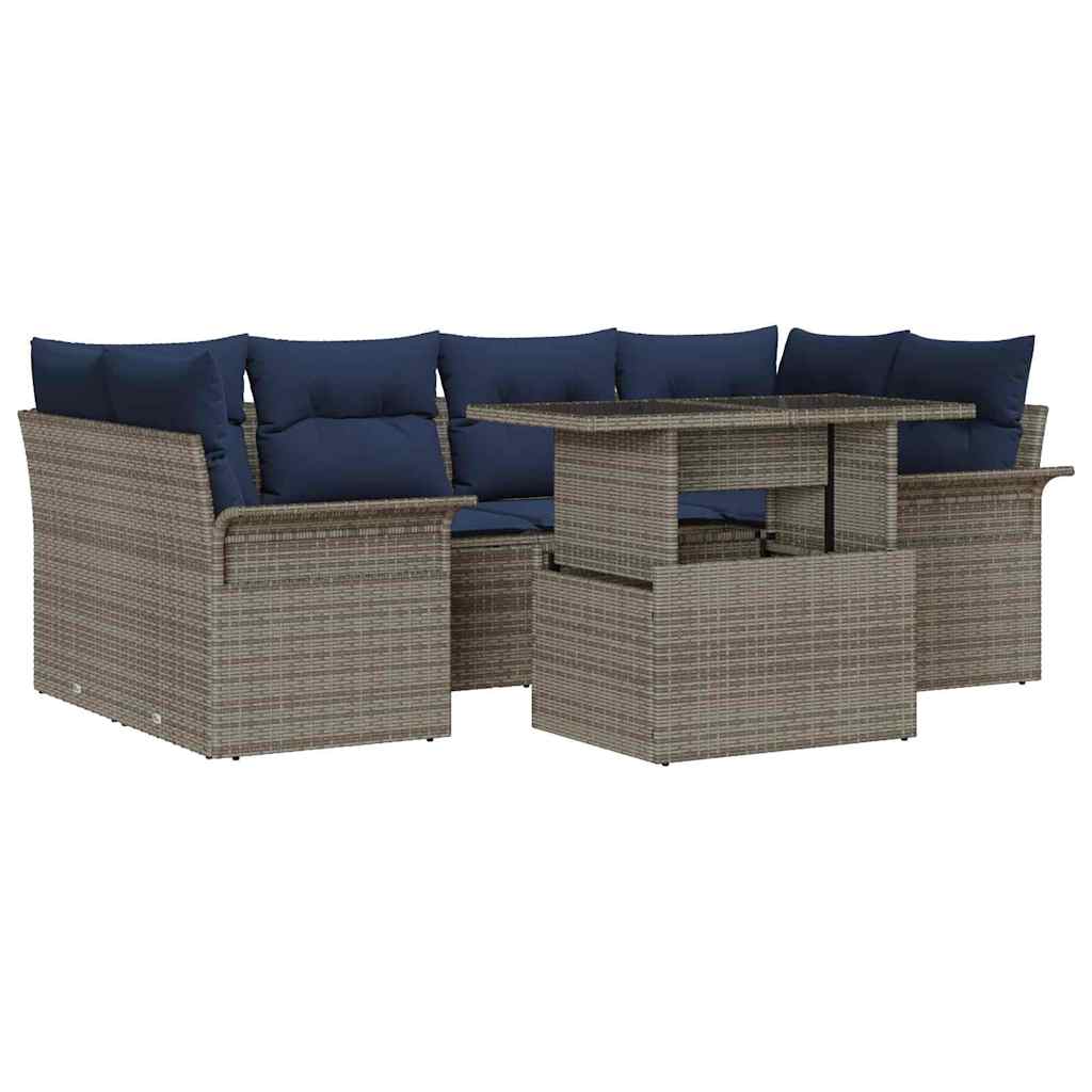 vidaXL Garden Sofa Set with cushions 7 pcs Brown poly rattan