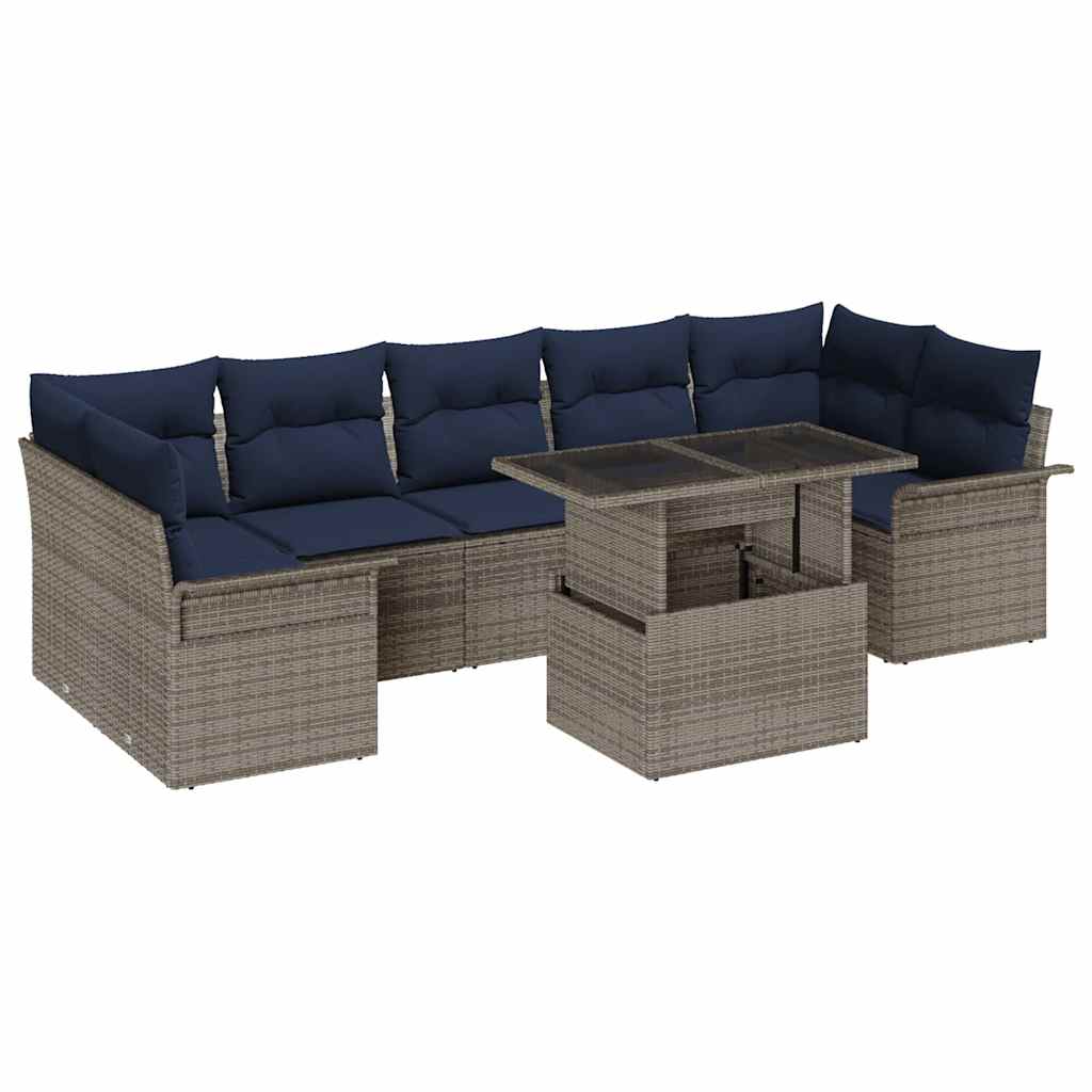 vidaXL Tuinbank Set met kussen 8 pcs Bruin poly rattan
