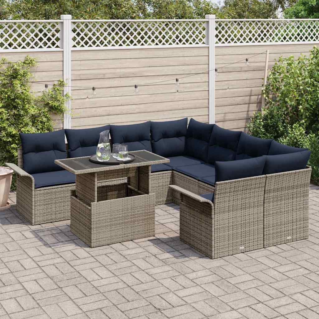 vidaXL Garden Lounge Set with Cushion 9 pcs Brown Poly Rattan