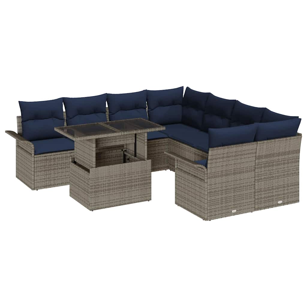 vidaXL Garden Lounge Set with Cushion 9 pcs Brown Poly Rattan