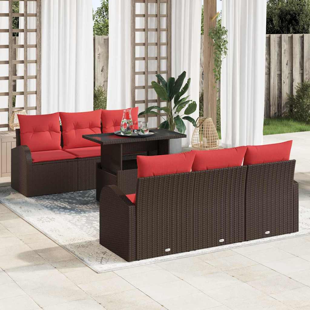 vidaXL Tuinbank Set met kussen 7 pcs Bruin Poly rattan