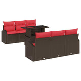 vidaXL Tuinbank Set met kussen 7 pcs Bruin Poly rattan