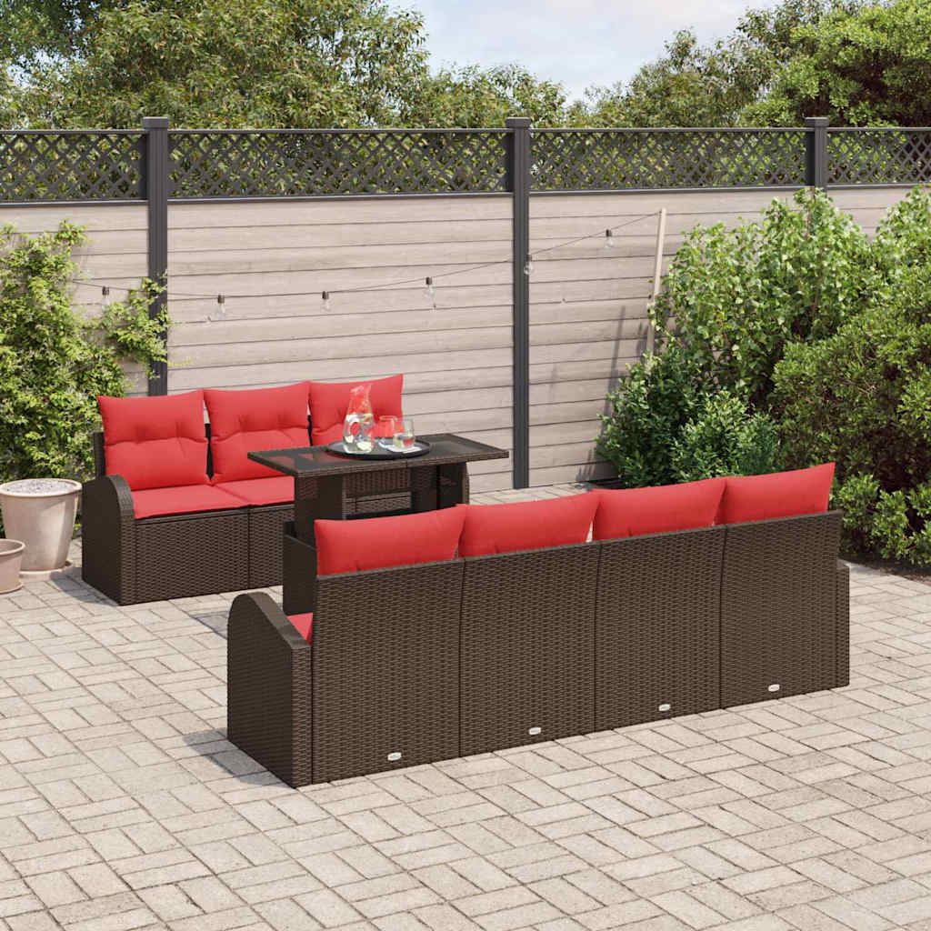vidaXL Garden Lounge Set with Storage 8 pcs Brown Poly Rattan