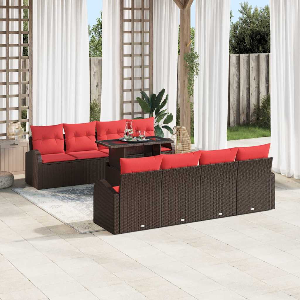 vidaXL Tuinbank Set met opslag 9 pcs Bruin poly rattan
