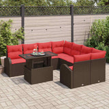 vidaXL Garden Lounge Set with Storage 9 pcs Brown Poly Rattan
