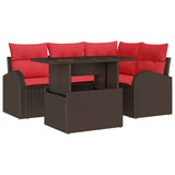 vidaXL Tuinbank Set met opslag 5 pcs Bruin en Rood poly rattan