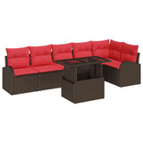 vidaXL Tuinbank Set met opslag 7 pcs Bruin en Rood poly rattan