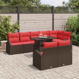 vidaXL Tuinbank Set met opslag 9 pcs Bruin en Rood poly rattan