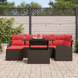 vidaXL Tuinbank Set met opslag 7 pcs Bruin en Rood poly rattan