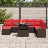 vidaXL Garden Lounge Set with Storage 9 pcs Brown and Red poly rattan