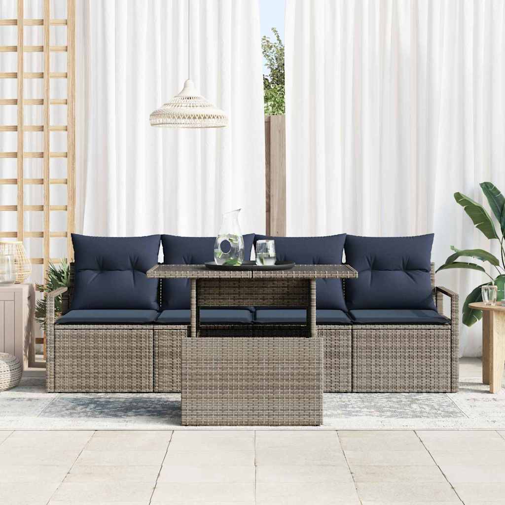 vidaXL Garden Lounge Set with Storage 5 pcs Brown and Red Poly Rattan