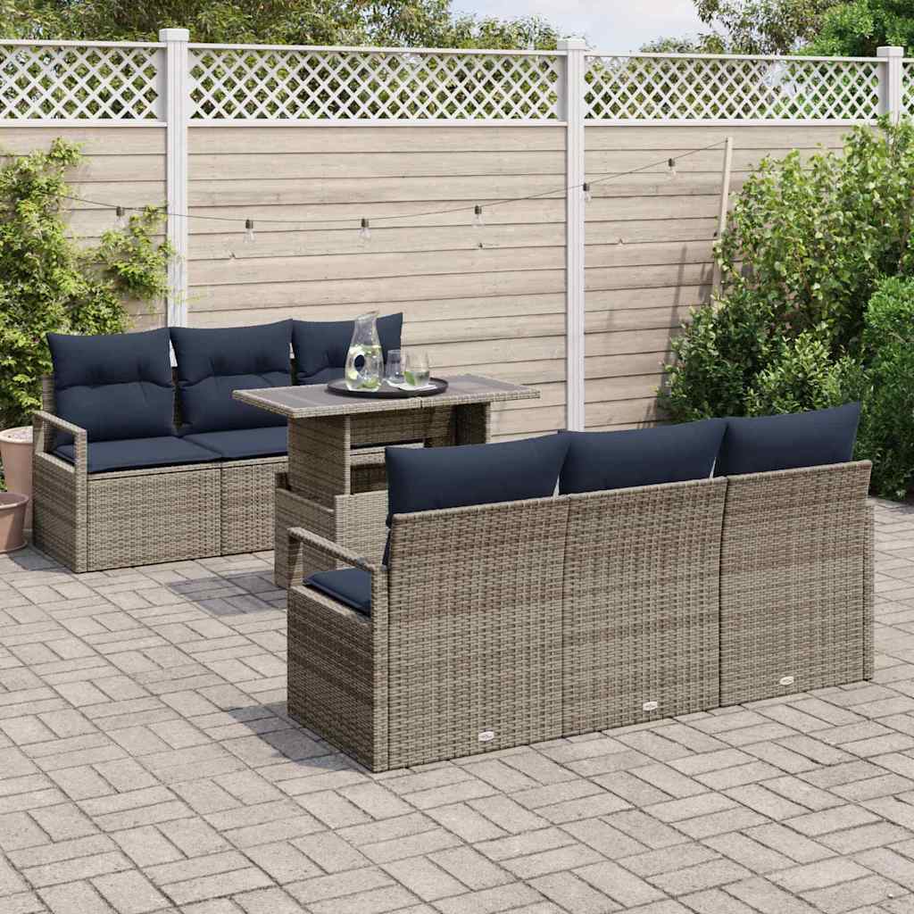 vidaXL Salon de jardin avec coffre de rangement 7 pcs Rotin synthétique Marron et Rouge